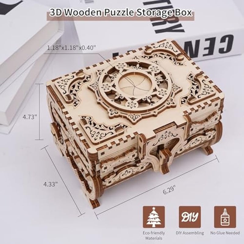 صندوق احجية خشبي ثلاثي الابعاد من هاليسون، مجموعات نماذج خشبية ميكانيكية ذاتية الصنع، صندوق تخزين مجوهرات تذكاري للبالغين، هدية مثالية في  والكريسماس وعيد الحب، ديكور كلاسيكي للمنزل - Image 2